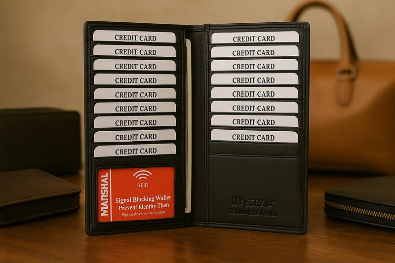 Marshal Bifold Leather RFID Blocking Wallet For Men & Women | Genuine Leather Holder With 19 Slots, 2 Bill Compartments & ID Window For Credit/Debit Cards, Money & More (Black) - Image 5